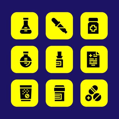 Tıp vektör Icon set. Tablet, tıbbi sonucu, şişesi ve tıp
