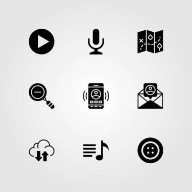 Temel vektör Icon set. mektup, mikrofon, oynat düğmesini ve uzaklaştırmak