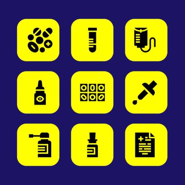 Tıp vektör Icon set. Tıp, damla sayacı, tüp ve boru