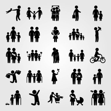 İnsanlar Icon set vektör. chield, adam çanta, oğlu ve aile