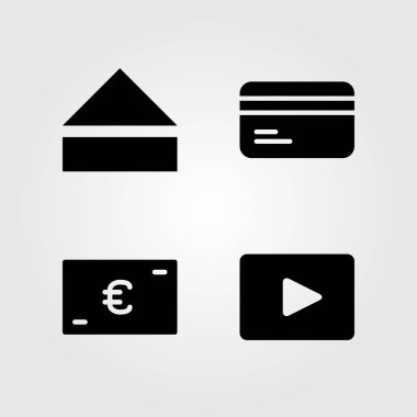 Düğmeler simgeler kümesi. Vektör çizimi video oynatıcı, kredi kartı, euro ve çıkarma