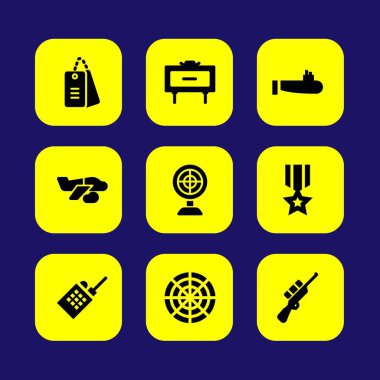Askeri vektör Icon set. Radar, benim, Etiketler ve amaç