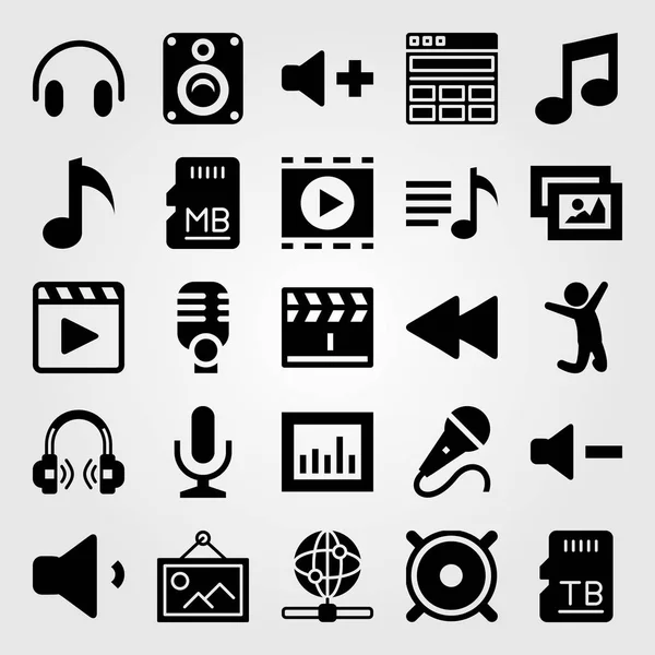 Multimedia Icon Set Vektor. Lautstärke, Internet, Mensch und Mikrofon — Stockvektor
