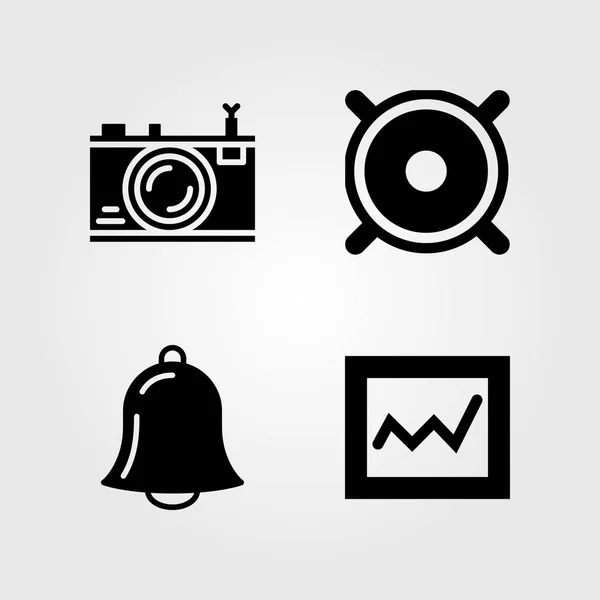 Schaltflächen Symbole gesetzt. Vektor Illustration Lautsprecher, Analytik, Alarm und Fotokamera — Stockvektor