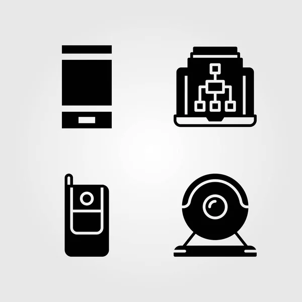 Technologie iconen instellen. Vector illustratie laptop, webcam, mobiel en smartphone — Stockvector