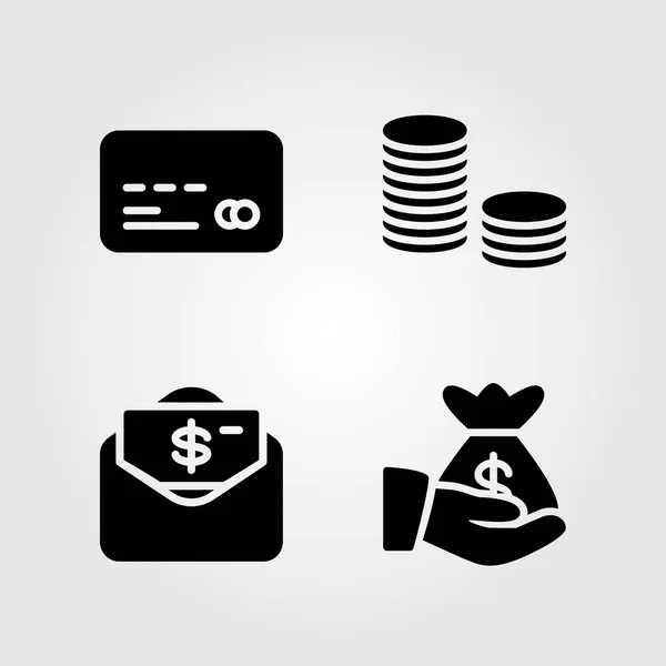 Ícones de dinheiro configurados. ilustração vetorial saco de dinheiro, dólar, moedas e dinheiro — Vetor de Stock
