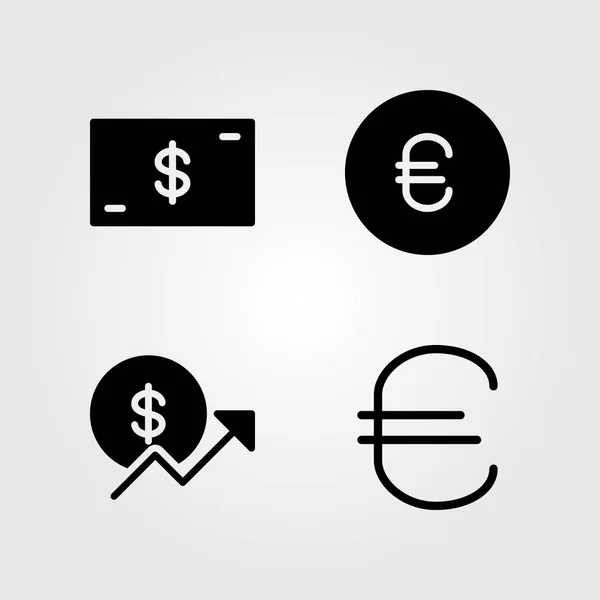 Icônes d'argent réglées. Illustration vectorielle euro, pièce, argent et dollar — Image vectorielle