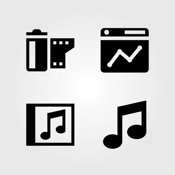 Conjunto de iconos multimedia. Rollo de película de ilustración vectorial, navegador, nota musical y disco compacto — Vector de stock