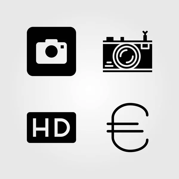 Boutons icônes ensemble. Illustration vectorielle euro, appareil photo et hd — Image vectorielle