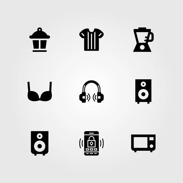 Shopping vector icon set. shirt, lamp, bra and headphones — Stock Vector