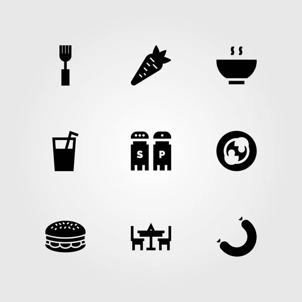 Restaurante conjunto vetor ícone. sopa, cenoura, mesa e cogumelos —  Vetores de Stock