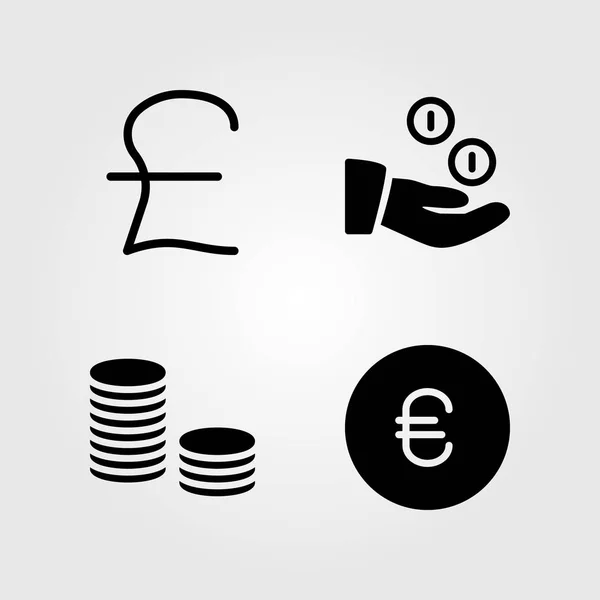 Pengar ikoner set. Vektor illustration pund sterling, euro och mynt — Stock vektor