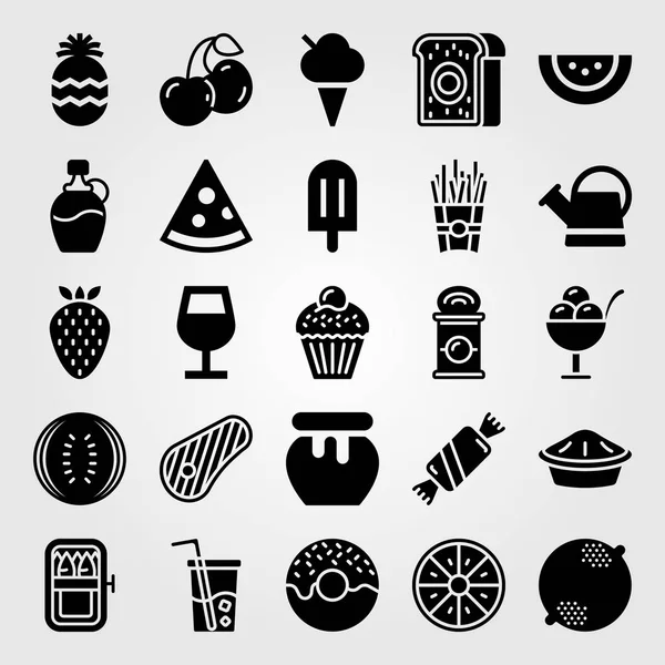 Élelmiszer és italok vector icon set. lehet, steak, Szardínia és ital — Stock Vector