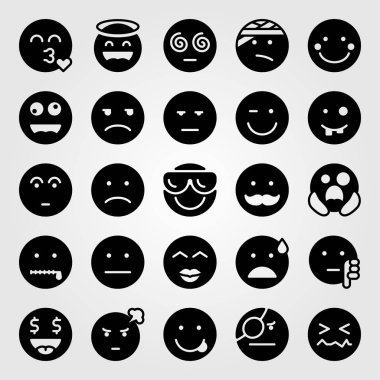 Duygular Icon set vektör. utangaç, hipnotize, serin ve üzgün