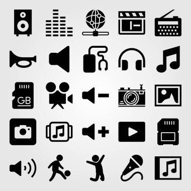 Multimedya vektör Icon set. müzik çalar, web, internet ve video kamera