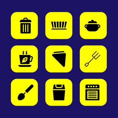 Mutfak vektör Icon set. peçete, fırın, tencere ve Kepçe