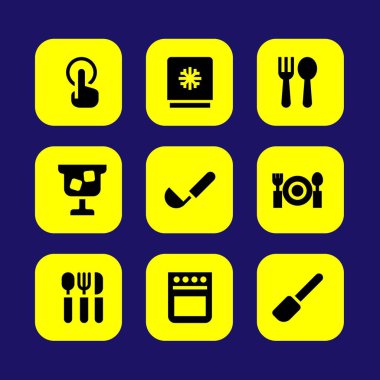 Mutfak vektör Icon set. fırın, kürek, pota ve kokteyl