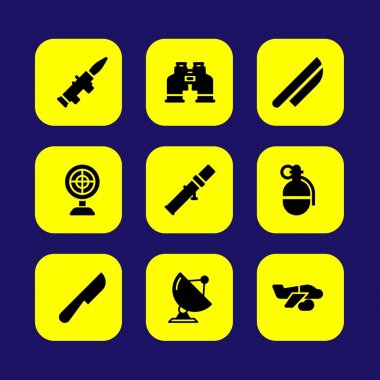 Askeri vektör Icon set. bıçak, roka, bazuka ve uçak