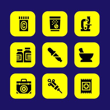 Tıp vektör Icon set. Tablet, ilaç, ilaç ve şırınga
