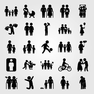 İnsanlar simge vektör ayarlayın. aşk, portre, baba ve kız