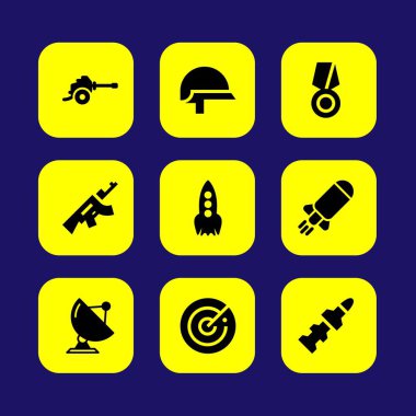 Askeri vektör Icon set. madalya, silah, kask ve bomba