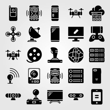 Teknoloji vektör Icon set. İnternet, işaret noktası, telefon ve oyun kumandası