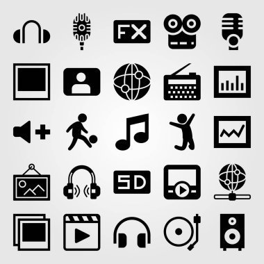 Multimedya vektör Icon set. kullanıcı, dostum, hoparlör ve radyo