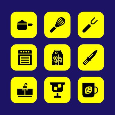 Mutfak vektör Icon set. dokunma, bıçak, fırın ve Mikser