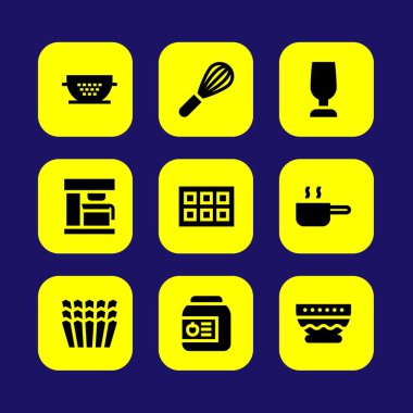 Mutfak vektör Icon set. buzluk, cam, kalıp ve kase