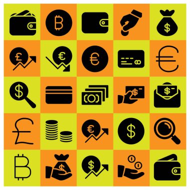 Para simge vektör ayarlayın. kredi kartı, dolar sikke, sikke ve pound sterling