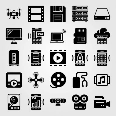 Teknoloji simge vektör ayarlayın. hhd, monitör, pc ve smartphone