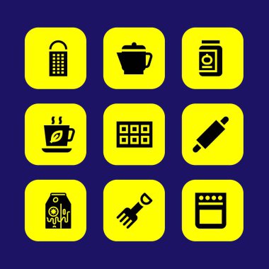 Mutfak vektör Icon set. süt, rende, çay bardağı ve oklava