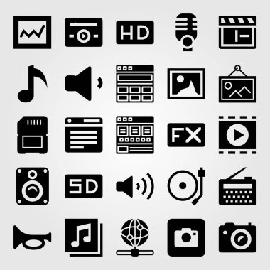 Multimedya vektör Icon set. pikap, sd kart, analytics ve radyo