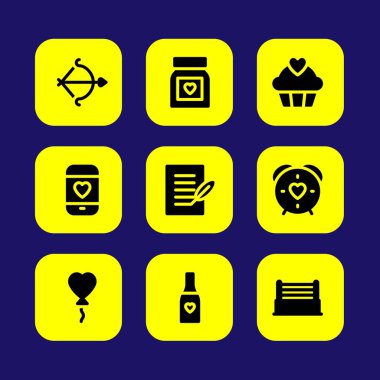 Sevgililer günü vektör Icon set. hap, mektup, kalp balon ve şampanya sevgi aşk