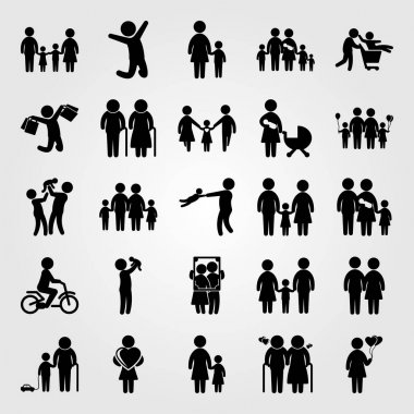 İnsanlar Icon set vektör. Kız, kadın kalp, Bebek ve dedesi ile