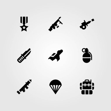 Silah vektör Icon set. paraşüt, başlatıcısı, sırt çantası ve makineli tüfek