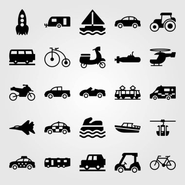 Ulaşım vektör Icon set. tekne, kamyon, tramvay ve spor araba
