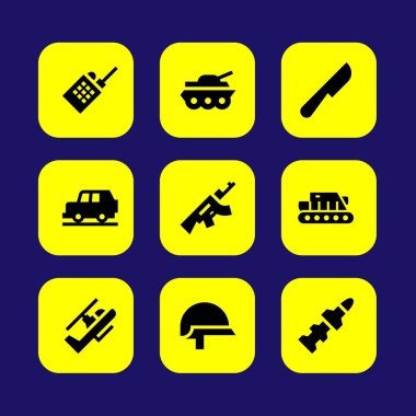 Askeri vektör Icon set. roket, silah, araç ve tüfek