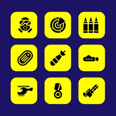 Silah vektör Icon set. Madde işaretleri, madalya, silah ve torpido