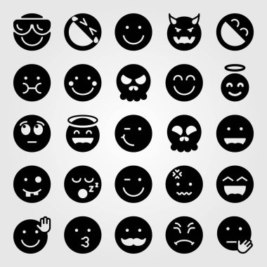 Duygular Icon set vektör. Bıyık, durdur, gülümseme ve utangaç