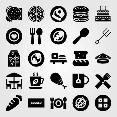 Restoran vektör Icon set. pasta, meyve suyu, portakal suyu ve suşi