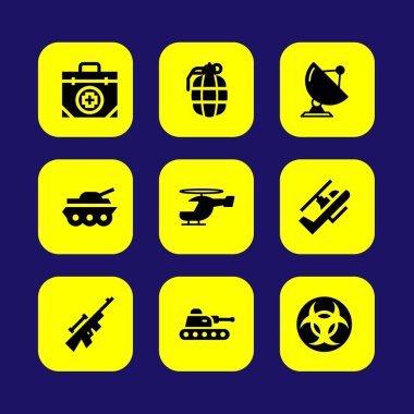 Silah vektör Icon set. Biohazard, keskin nişancı, radar ve uydu