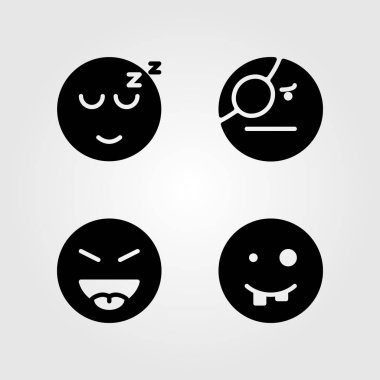 Duygular Icon set vektör. uyku, gülümseme, gülen ve korsan