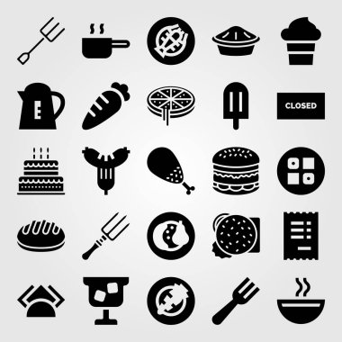 Restoran vektör Icon set. meyve, peçete, kokteyl ve ıstakoz