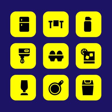 Mutfak vektör Icon set. çöp kutusu, Mikser, yumurta ve termos