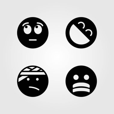 Duygular Icon set vektör. stres, yaralı ve gülerek dissapointment,