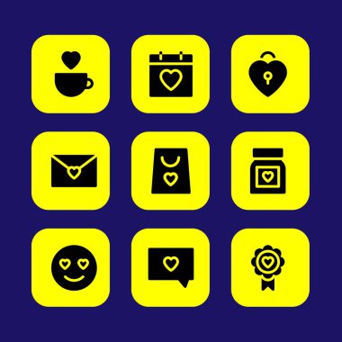 Sevgililer günü vektör Icon set. aşk asma kilit, love tarihi, Sevgililer günü ve aşk grafik