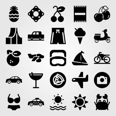 Yaz aylarında vektör Icon set. yelkenli, cankurtaran, ananas ve portakal