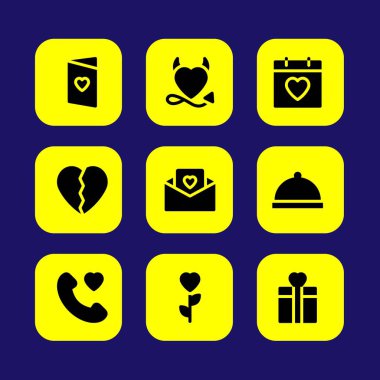 Sevgililer günü vektör Icon set. Gül, aşk, hediye ve şeytan kalp