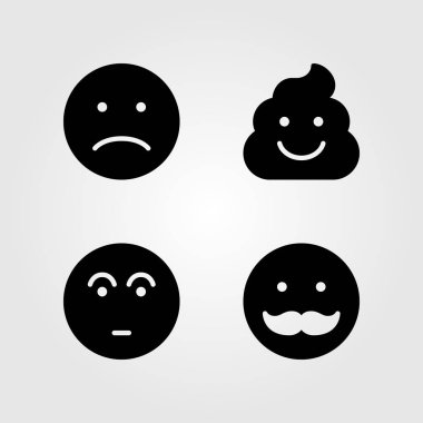 Duygular Icon set vektör. Gülümse, kaka, üzgün ve bıyıklı